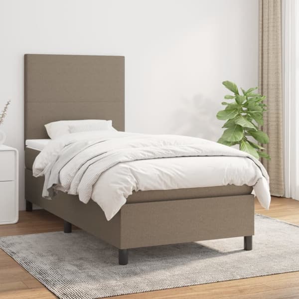 Ramsäng med madrass taupe 90x190 cm tyg