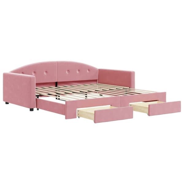 Dagbädd utdragbar med lådor rosa 100x200 cm sammet