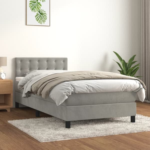 Ramsäng med madrass ljusgrå 90x190 cm sammet