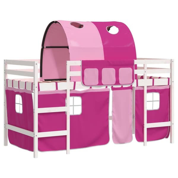 Loftsäng med tunnel rosa 90x190 cm massiv furu