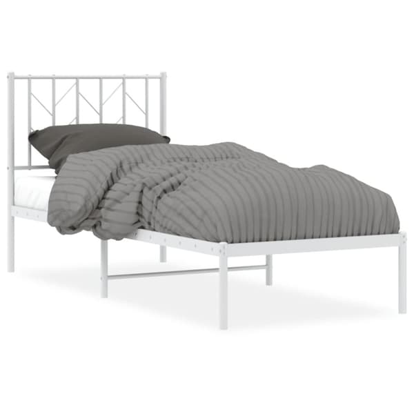 Sängram utan madrass med huvudgavel metall vit 75x190 cm