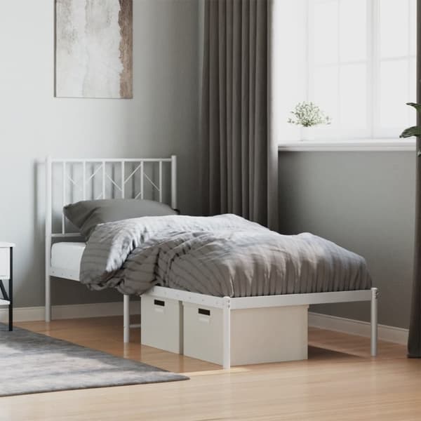 Sängram utan madrass med huvudgavel metall vit 75x190 cm