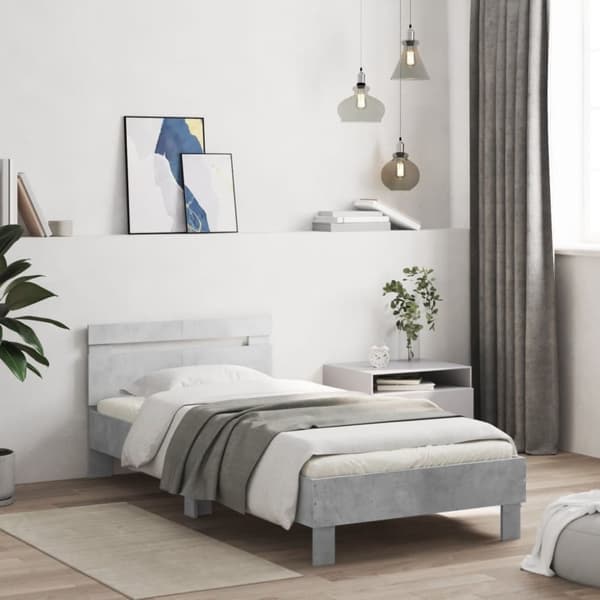 Sängram med huvudgavel betonggrå 100x200 cm konstruerat trä