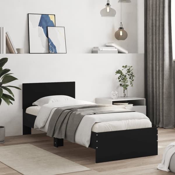 Sängram med huvudgavel svart 90x190 cm konstruerat trä