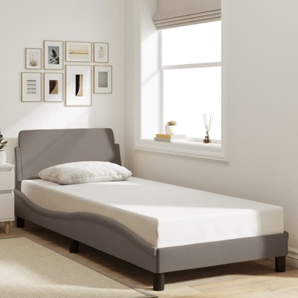 Sängram med huvudgavel utan madrass taupe 90x200 cm tyg