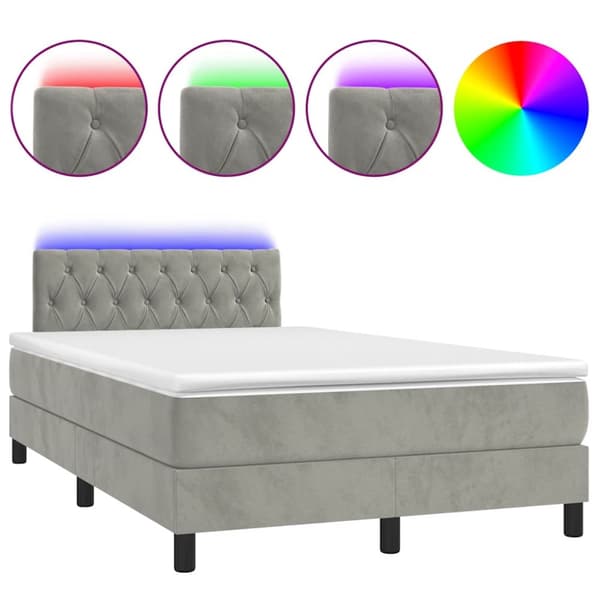 Ramsäng med madrass & LED ljusgrå 120x190 cm sammet