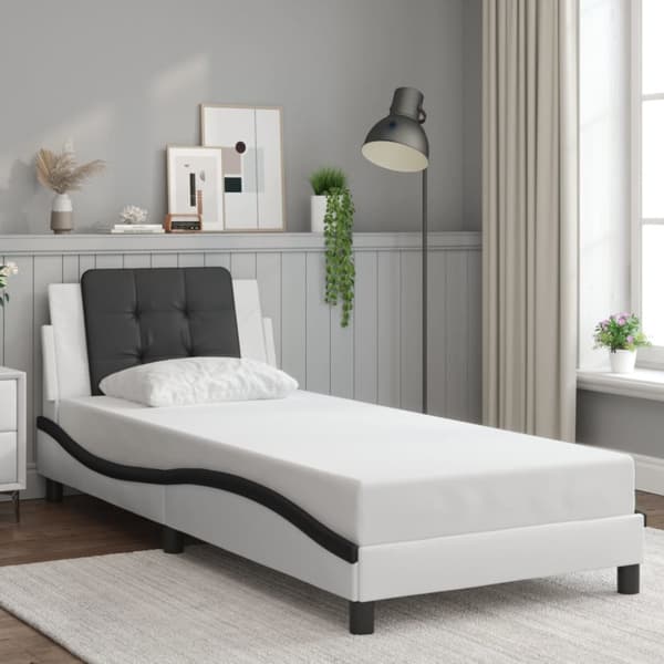 Sängram med huvudgavel vit och svart 80x200 cm konstläder