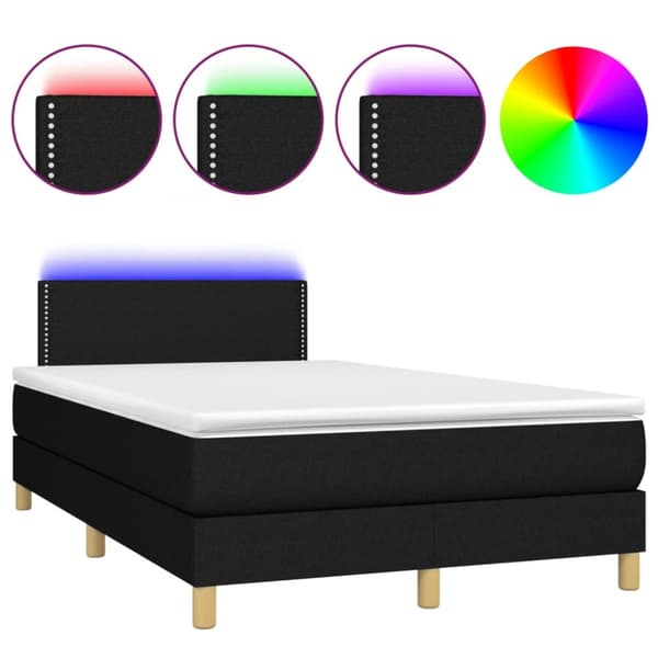 Ramsäng med madrass & LED svart 120x190 cm tyg