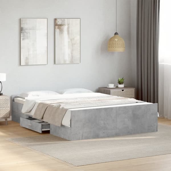 Sängram med lådor betonggrå 135x190 cm konstruerat trä