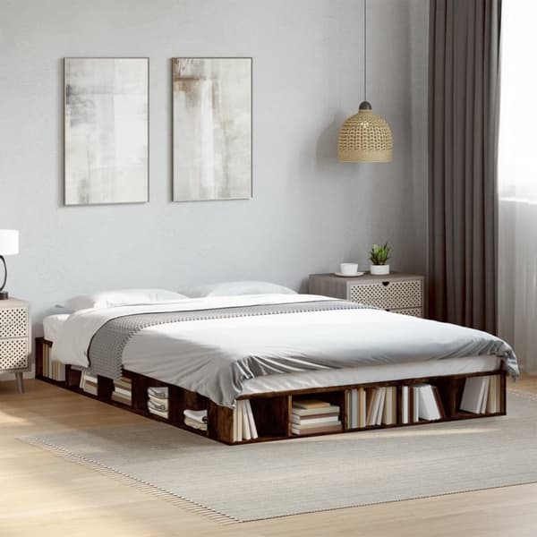Sängram rökfärgad ek 150x200 cm konstruerad trä