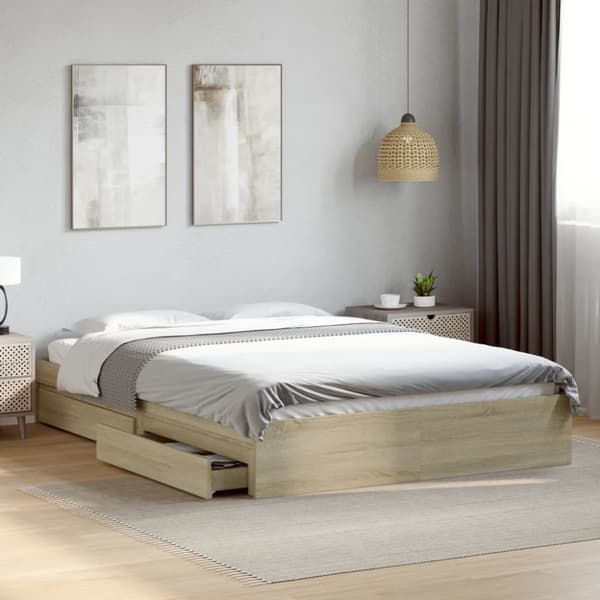 Sängram med lådor sonoma-ek 150x200 cm konstruerat trä
