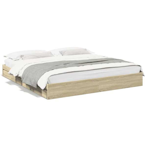Sängram med lådor sonoma-ek 200x200 cm konstruerat trä