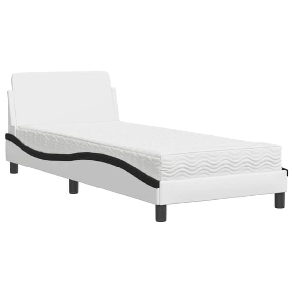 Säng med madrass vit och svart 90x190 cm konstläder