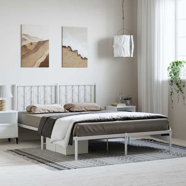 Sängram med huvudgavel metall vit 150x200 cm