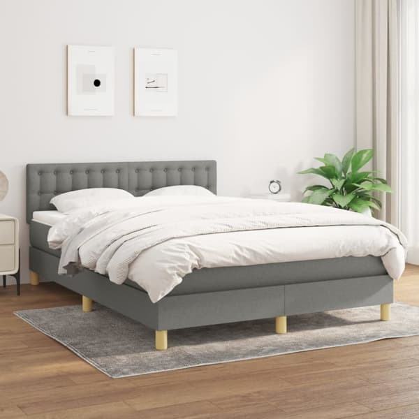 Ramsäng med madrass mörkgrå 140x190 cm tyg