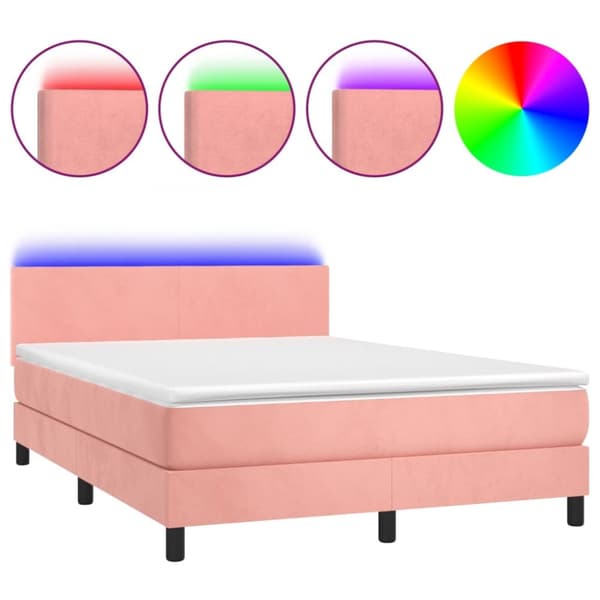 Ramsäng med madrass rosa & LED 140x190 cm sammet