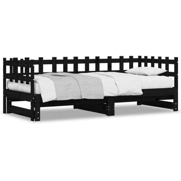 Utdragbar dagbädd svart 2x(90x190) cm massiv furu
