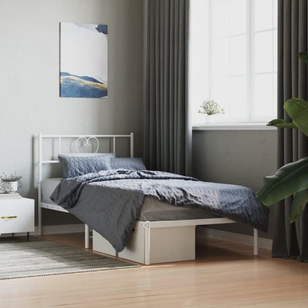 Sängram utan madrass med huvudgavel metall vit 75x190 cm