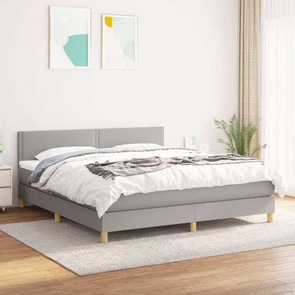 Ramsäng med madrass ljusgrå 160x200 cm tyg