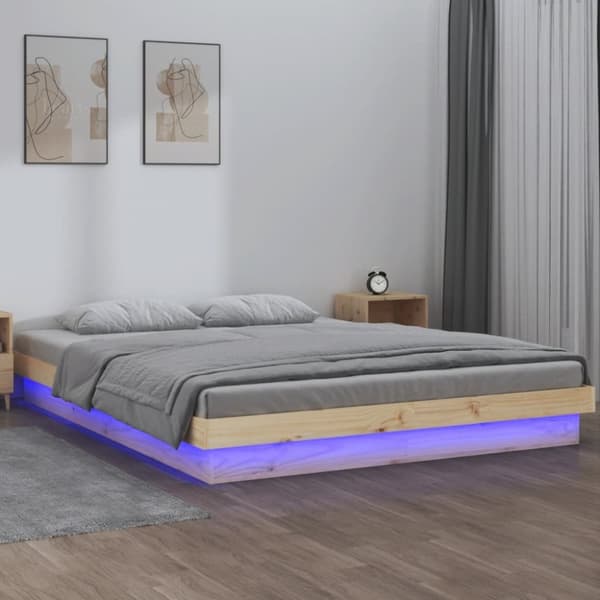 Sängram LED 140x190 cm massivt trä