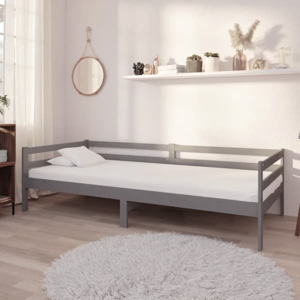 Dagbädd med madrass 90x200 cm grå massiv furu