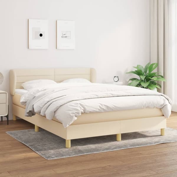 Ramsäng med madrass gräddvit 140x190 cm tyg