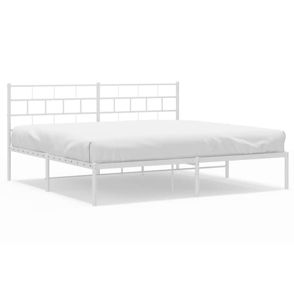 Sängram med huvudgavel metall vit 200x200 cm