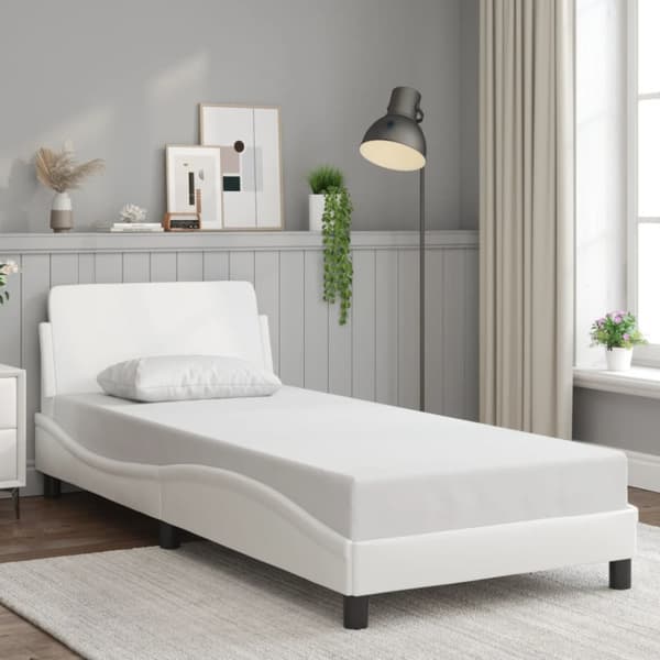 Sängram med huvudgavel vit 80x200 cm konstläder