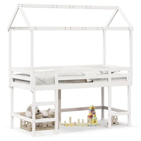 Våningssäng med stege och tak vit 80x200 cm massiv furu