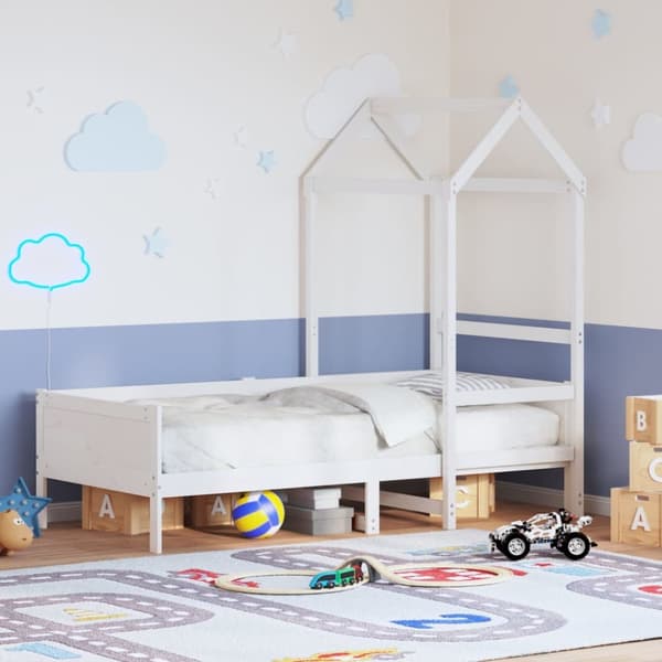 Dagbädd med tak vit 90x190 cm massiv furu