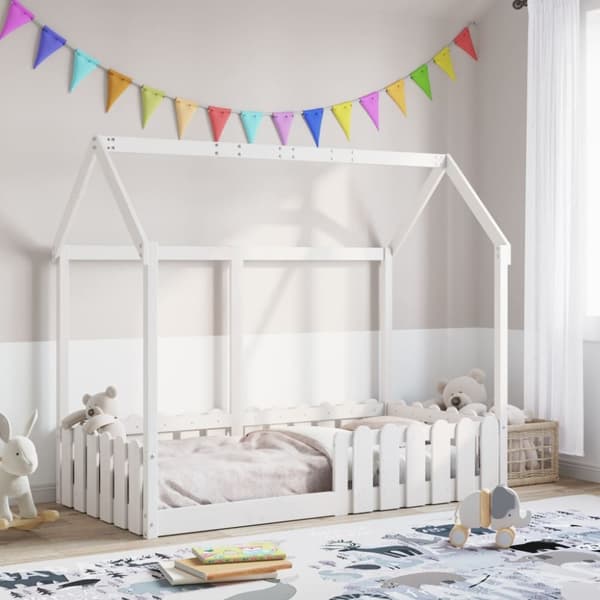 Barnsäng med husram vit 80x160 cm massiv furu