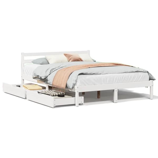 Sängram utan madrass vit 140x190 cm massiv furu