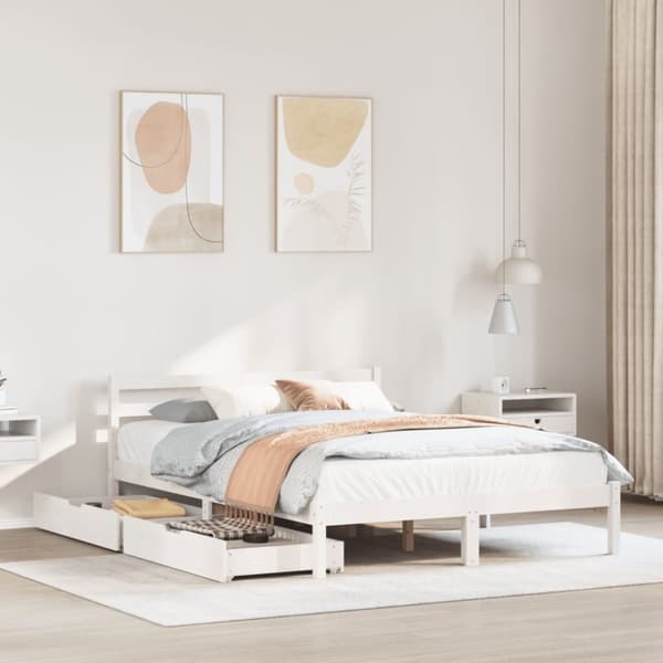 Sängram utan madrass vit 140x190 cm massiv furu
