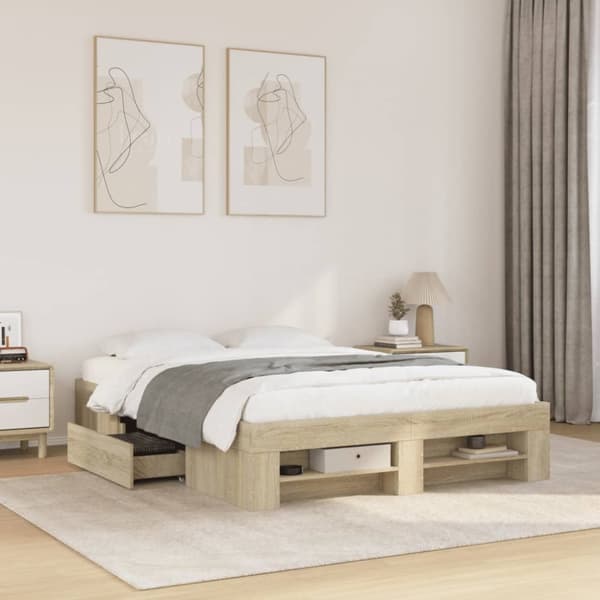 Sängram sonoma-ek 135x190 cm konstruerat trä
