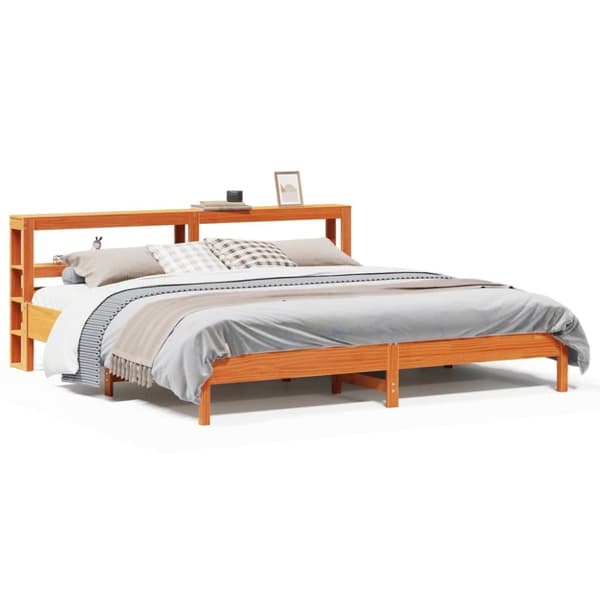 Sängram utan madrass vaxbrun 200x200 cm massiv furu
