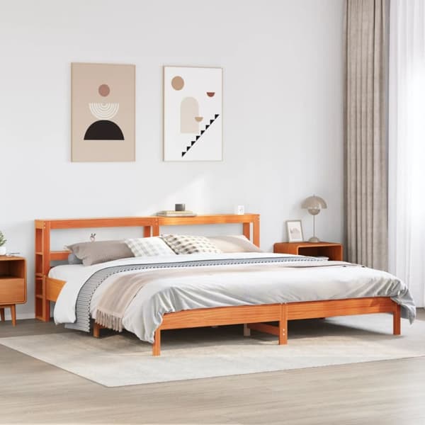 Sängram utan madrass vaxbrun 200x200 cm massiv furu