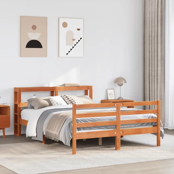 Sängram utan madrass vaxbrun 120x190 cm massiv furu