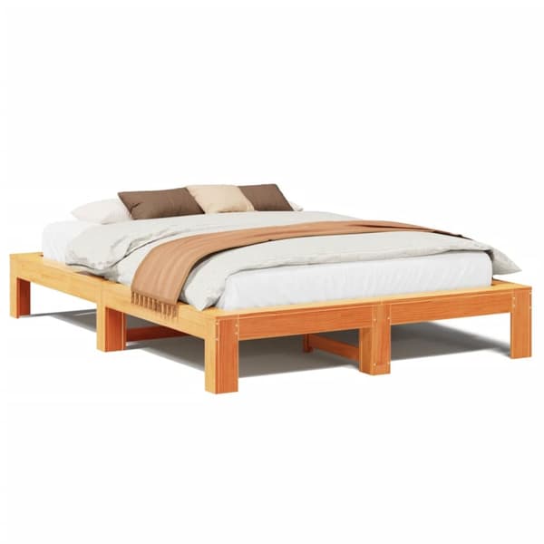 Sängram utan madrass vaxbrun 140x190 cm massiv furu