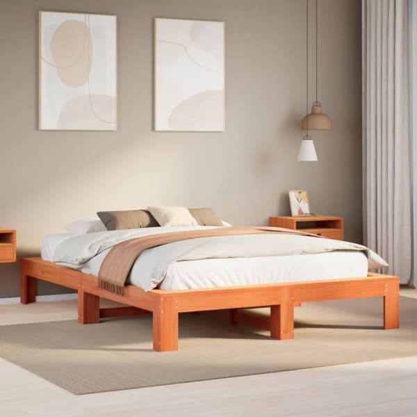 Sängram utan madrass vaxbrun 140x190 cm massiv furu