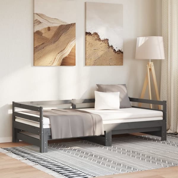 Dagbädd utdragbar grå massiv furu 2x(90x200) cm