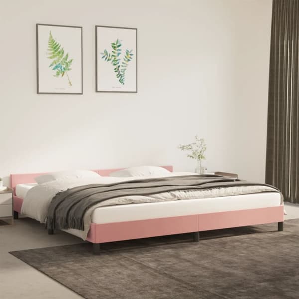 Sängram med huvudgavel utan madrass rosa 200x200 cm sammet
