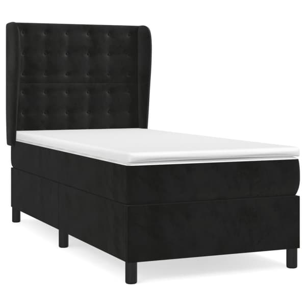 Ramsäng med madrass svart 90x190 cm sammet