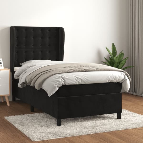 Ramsäng med madrass svart 90x190 cm sammet