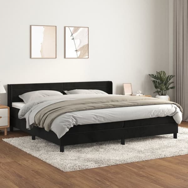 Ramsäng med madrass svart 200x200 cm sammet