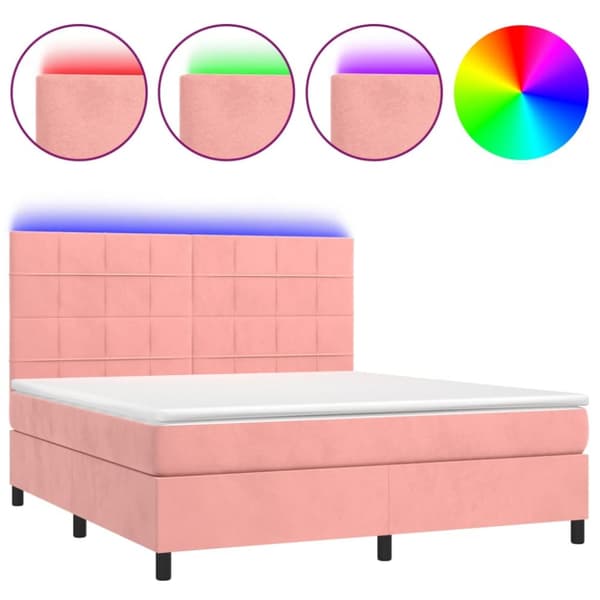 Ramsäng med madrass rosa & LED 180x200 cm sammet