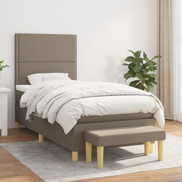 Ramsäng med madrass taupe 90x190 cm tyg