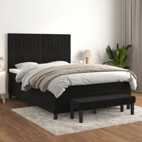 Ramsäng med madrass svart 140x200 cm sammet