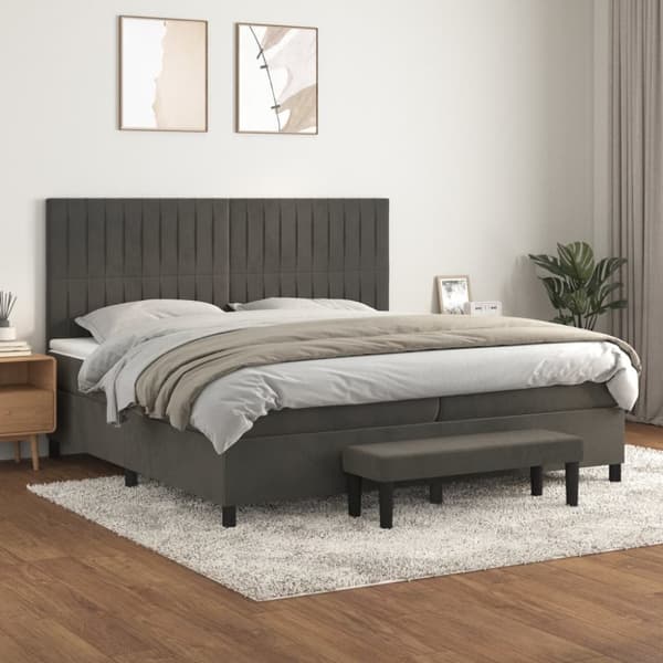 Ramsäng med madrass mörkgrå 200x200 cm sammet