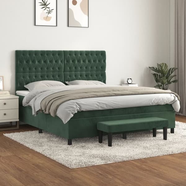 Ramsäng med madrass mörkgrön 180x200 cm sammet