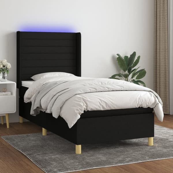 Ramsäng med madrass & LED svart 80x200 cm tyg